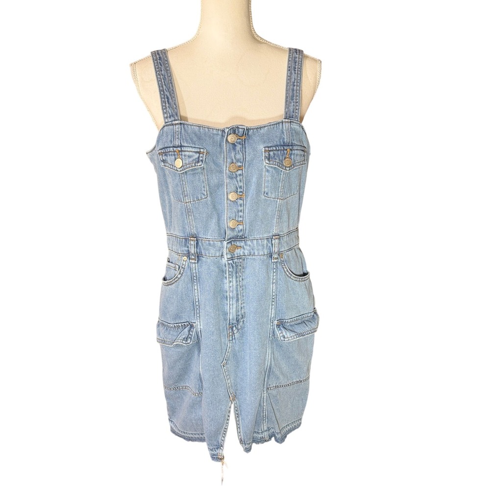 Hudson Jeans Cargo Reconstructed Denim Mini Dress Size XL Y2K Casual Utility GUC